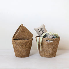 Hand-Woven Seagrass Baskets w/ Handles, Natural