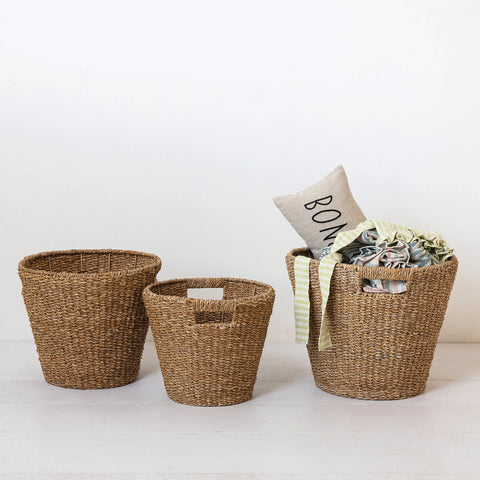 Hand-Woven Seagrass Baskets w/ Handles, Natural