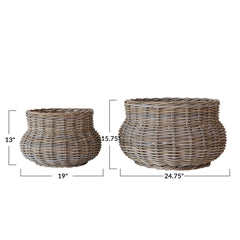 Hand-Woven Rattan Planters,  (Holds 18" & 16" Pots)