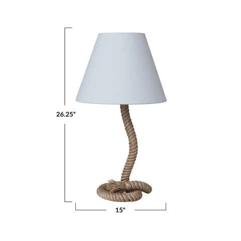 Twisted Manila Rope & Metal Indoor/Outdoor Table Lamp w/ Fabric Shade