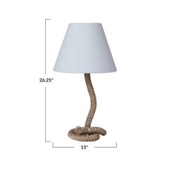 Twisted Manila Rope & Metal Indoor/Outdoor Table Lamp w/ Fabric Shade