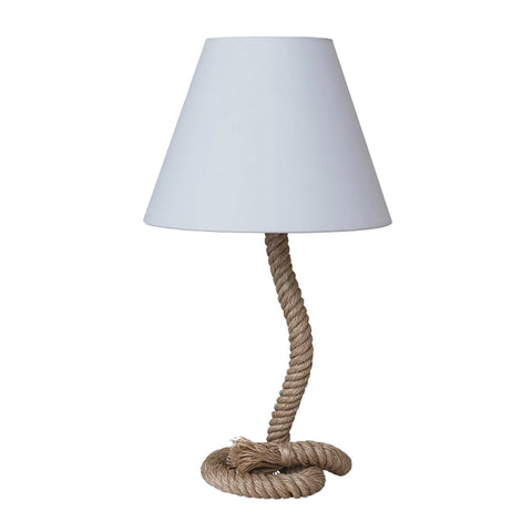 Twisted Manila Rope & Metal Indoor/Outdoor Table Lamp w/ Fabric Shade