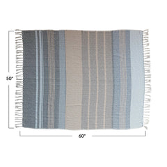 Woven Recycled Cotton Blend Throw w/ Stripes & Fringe