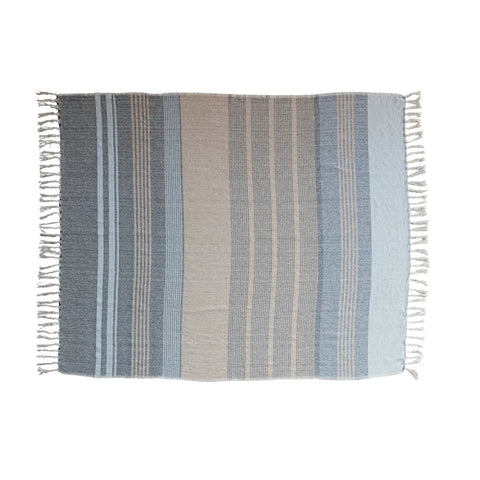 Woven Recycled Cotton Blend Throw w/ Stripes & Fringe