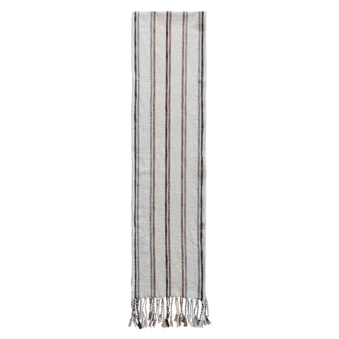 Woven Cotton Blend Striped Table Runner with Braided Tassels