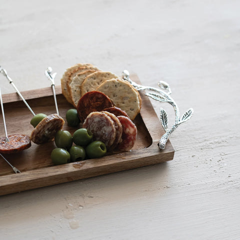 Wood Tray with 4 Appetizer Picks, Boxed Set of 5