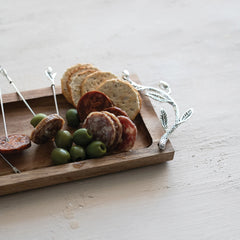 Wood Tray with 4 Appetizer Picks, Boxed Set of 5