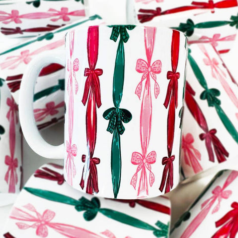 Mugsby - Christmas Bow Ribbon Ceramic Coffee Mug, Christmas Mugs