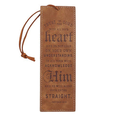 Christian Art Gifts - Bookmark Faux Leather Tan Trust In The Lord Prov. 3:5-6