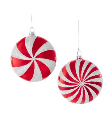 Glass Candy Cane Disc Ornaments