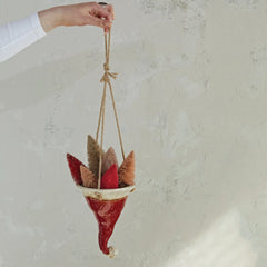 Hand-Painted Stoneware Hanging Santa Hat Planter, Reactive Glaze (Each One Will Vary)