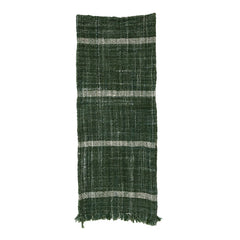 72"L x 14"W Woven Wool Blend Slub Table Runner w/ Stripes & Fringe, Green