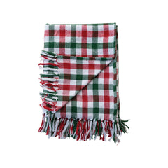 Brushed Cotton Flannel Throw w/ Fringe, Red, Green & White Gingham