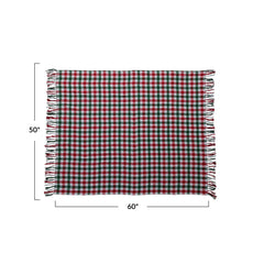 Brushed Cotton Flannel Throw w/ Fringe, Red, Green & White Gingham