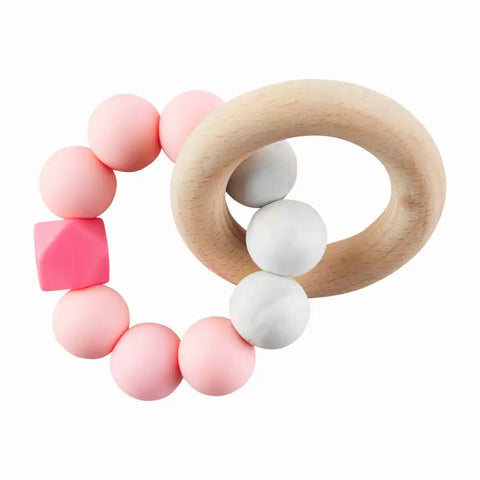 SILICONE AND WOOD TEETHING RING