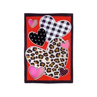 Patterned Hearts Garden Burlap Flag