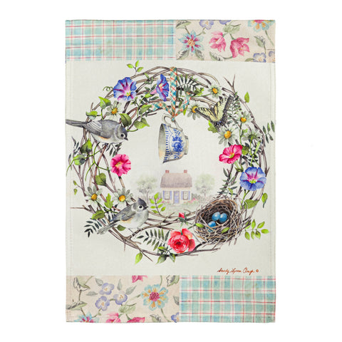 Cottage Wreath Garden Linen Flag