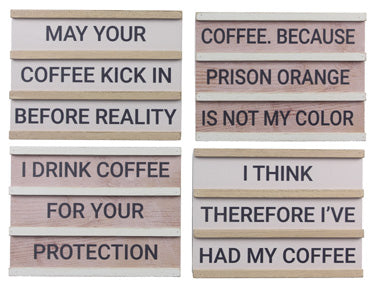 WOOD WALL/TABLETOP LETTERBOARD COFFEE SIGNS, 4 ASSORTED