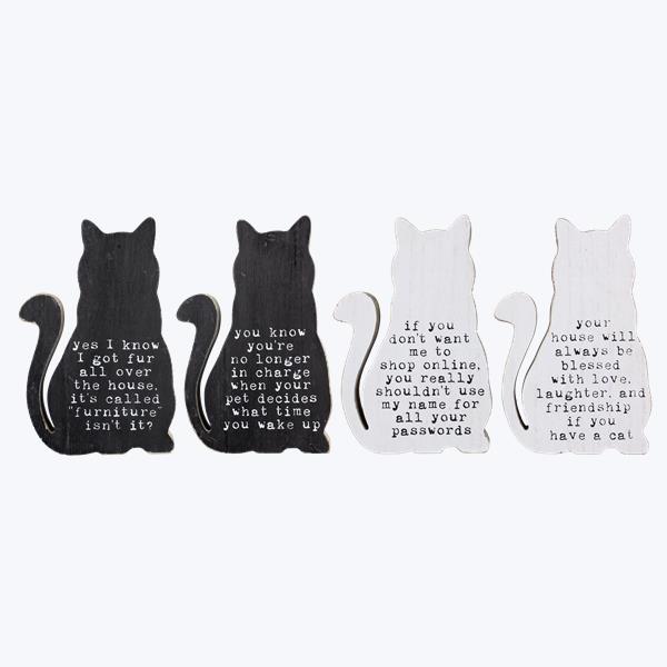 WOOD CAT-SHAPED TABLETOP SIGN 4 ASSORTED