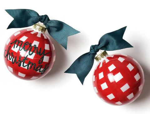 Merry Christmas Gingham Glass Ornament