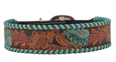 FULL BLOOM HAND-TOOLED LEATHER DOG COLLAR