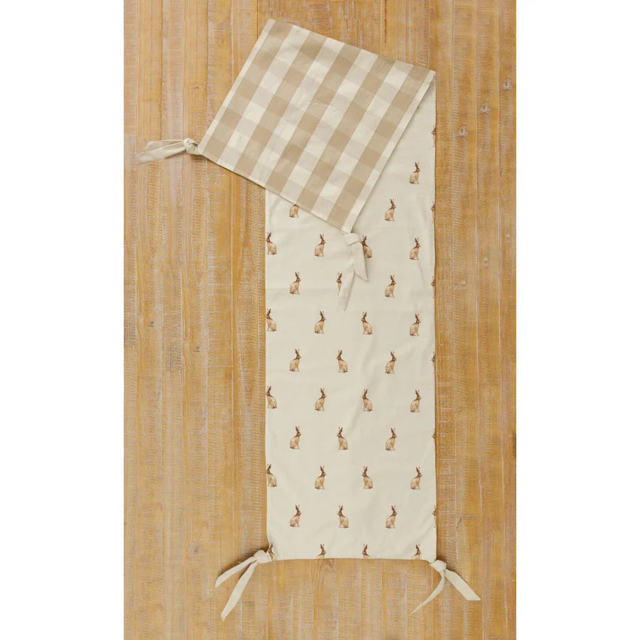 Reversible Table Runner - Rabbit And Tan And Linen Check