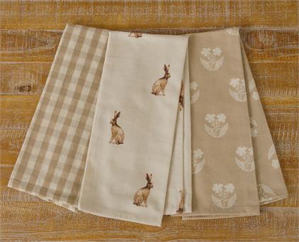 Tea Towels - Rabbit And Tan And Linen Check