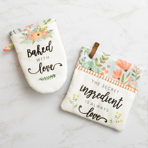 Oven Mitt And Pot Holder - Baked With Love