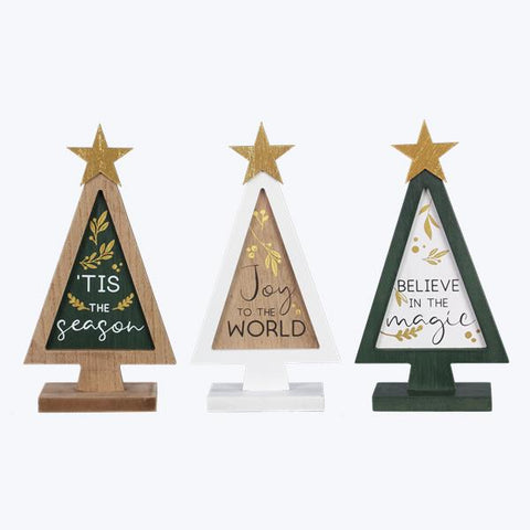 Wood Winter Solstice Tree Shaped Tabletop Signs, 3 Ast