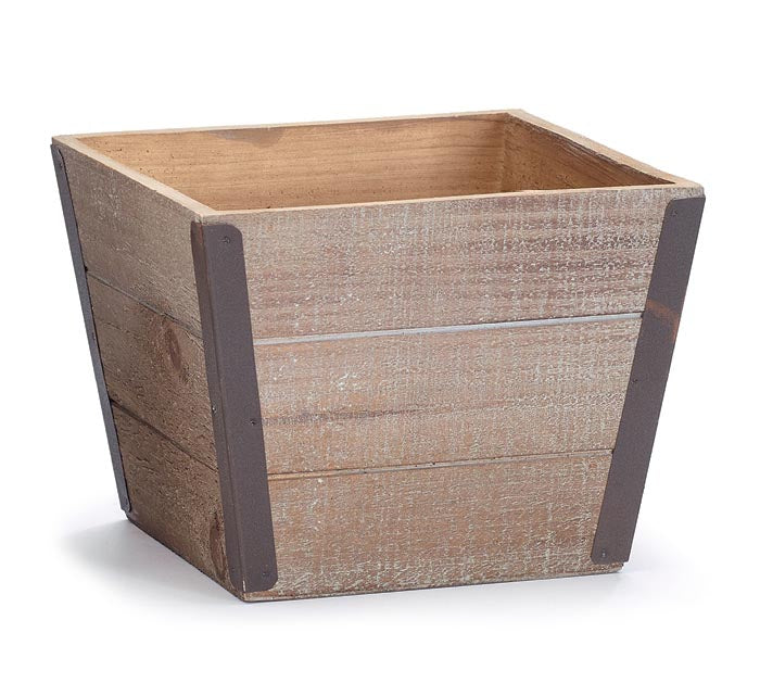 WOODEN SQUARE PLANTER WITH METAL