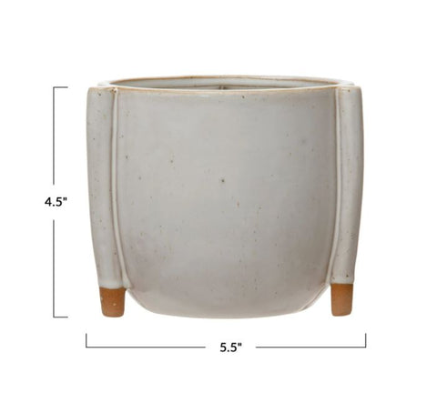 Stoneware Footed Planter with Reactive Glaze