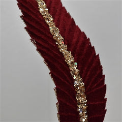 32.5” SEQUINE STRIPE VELVET FEATHER LEAF SPRAY- DEEP RED