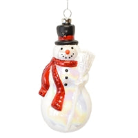 GLASS IRIDESCENT SNOWMAN ORNAMENT 6"