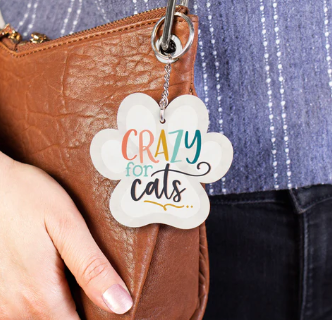 CRAZY FOR CATS ACRYLIC PAWPRINT SHAPE KEY CHAIN