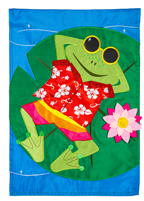 Frog's Summer Vacation Garden Applique Flag