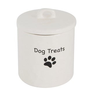 4-1/4" Round x 5-3/4"H Stoneware Canister "Dog Treats", White