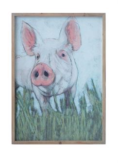 Wood Framed Pig Wall Decor