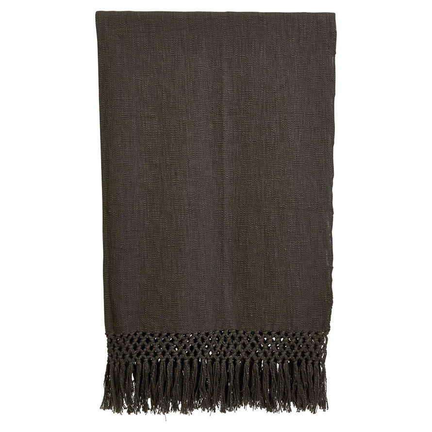 Woven Cotton Throw with Crochet and Fringe