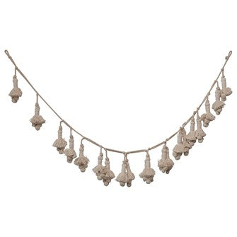 72"L Hand-Woven Cotton Tassel Garland, Cream Color