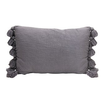 24"L x 16"H Cotton Slub Lumbar Pillow with Tassels, Blue