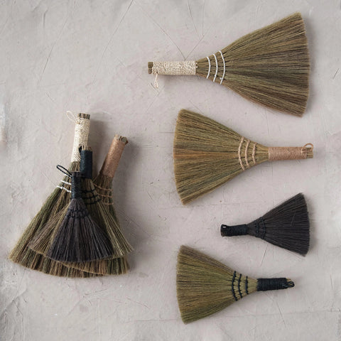 Whisk Brooms with Yarn Wrapped Handles, Set of 4