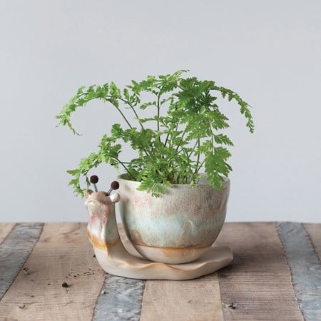 Stoneware Snail Planter with Glaze