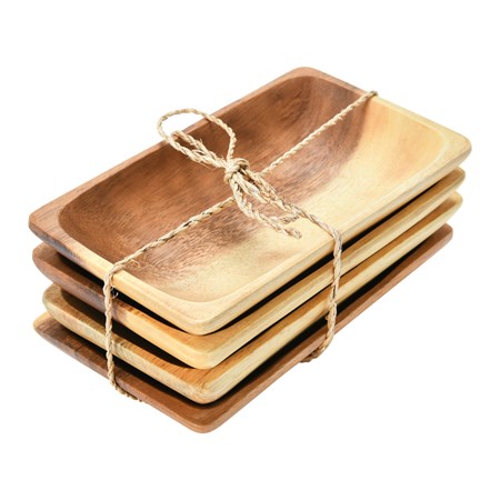 Acacia Wood Trays with Seagrass Tie, Set of 4