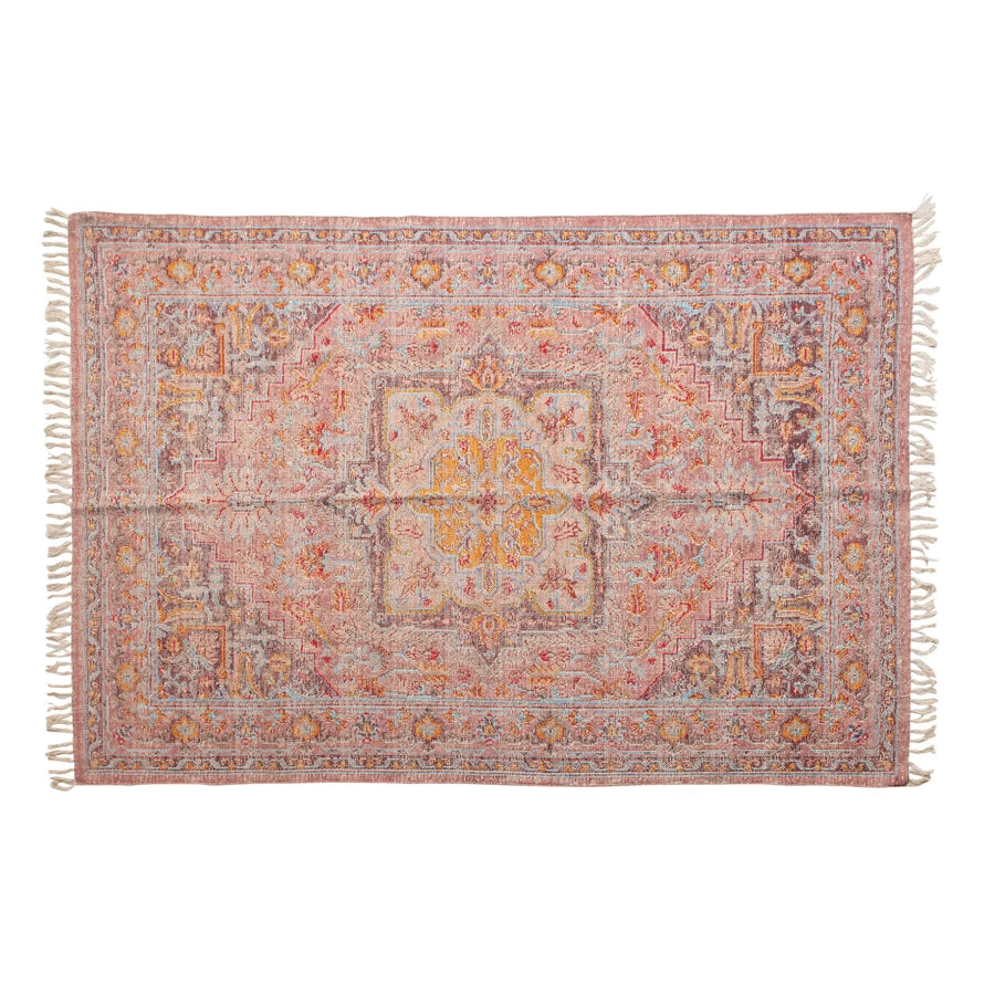 Woven Cotton Distressed Print Rug