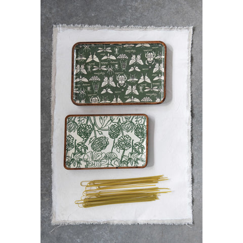 Enameled Acacia Wood Trays, Garden Print