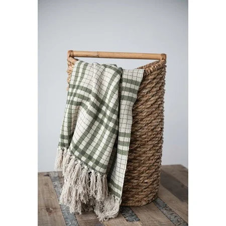 Woven Printed Plaid Throw with Fringe