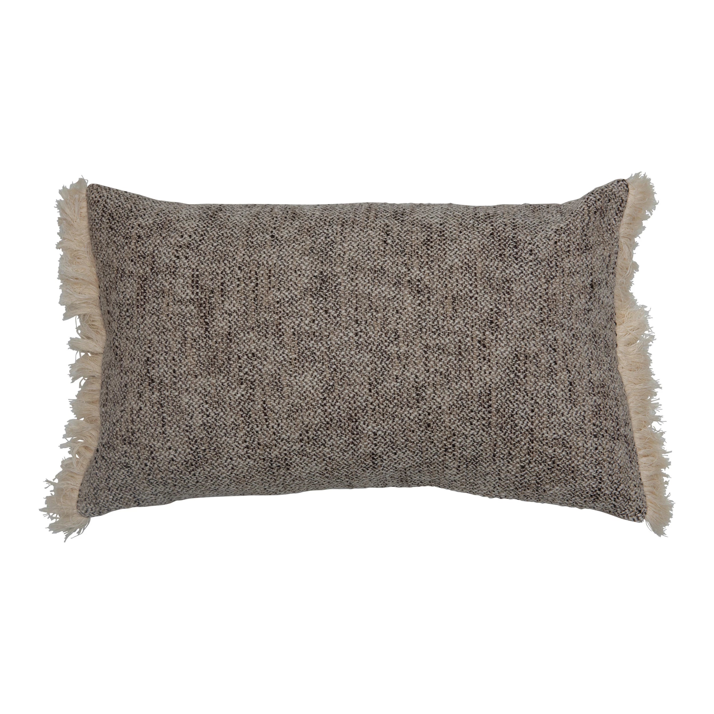 24" x 14" Cotton Lumbar Pillow with Chambray Back & Fringe