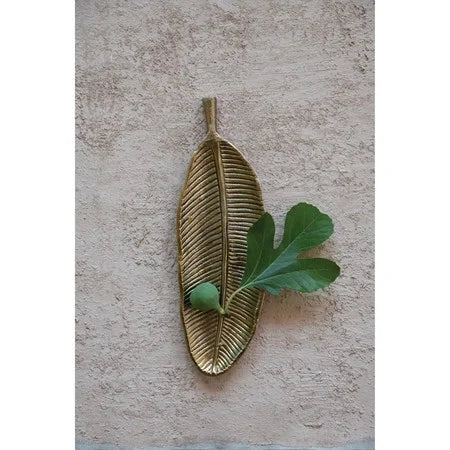 Aluminum Debossed Leaf Tray, Brass Finish