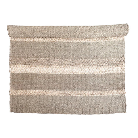 Hand-Woven Seagrass and Corn Husk Rug with Stripes