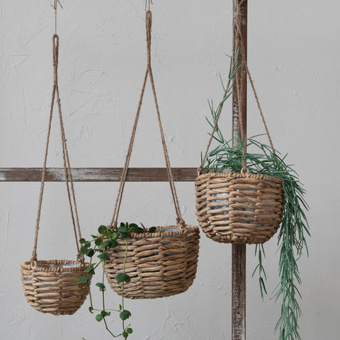 Hanging Water Hyacinth Planters w/ Plastic Liners & Jute Rope Hangers